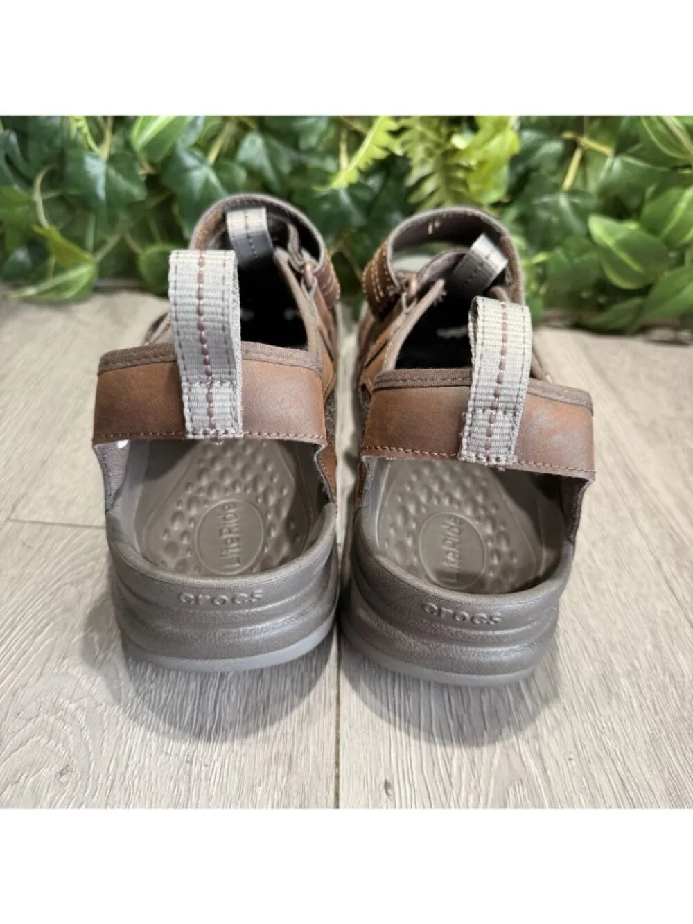 Crocs Yukon Fisherman Sandals Men’s size 12 brown gray rubber